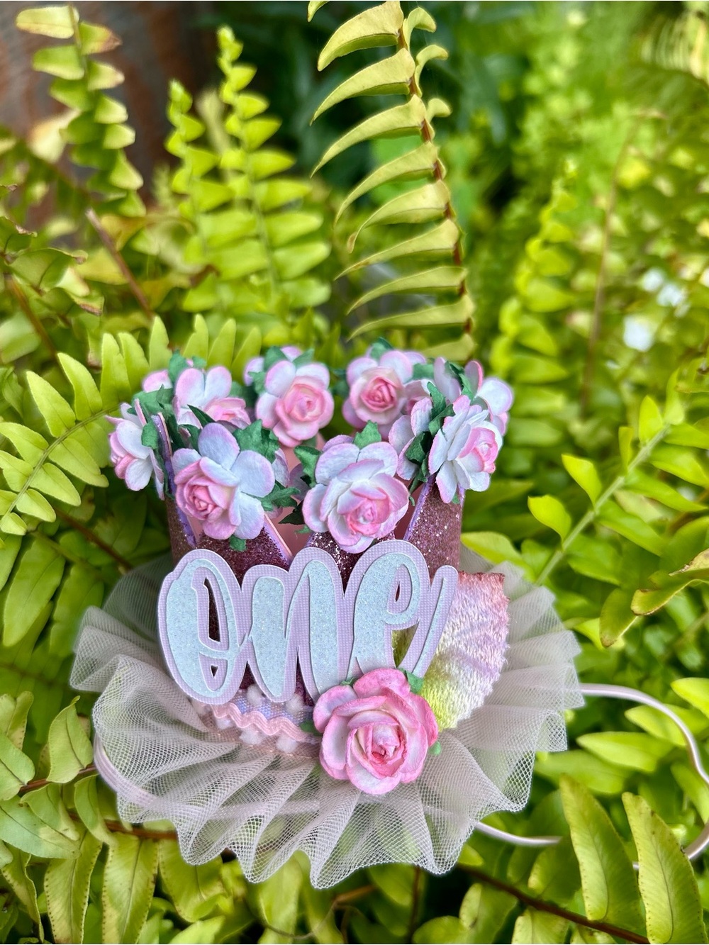 Pink Floral 'One' Baby Mini Crown